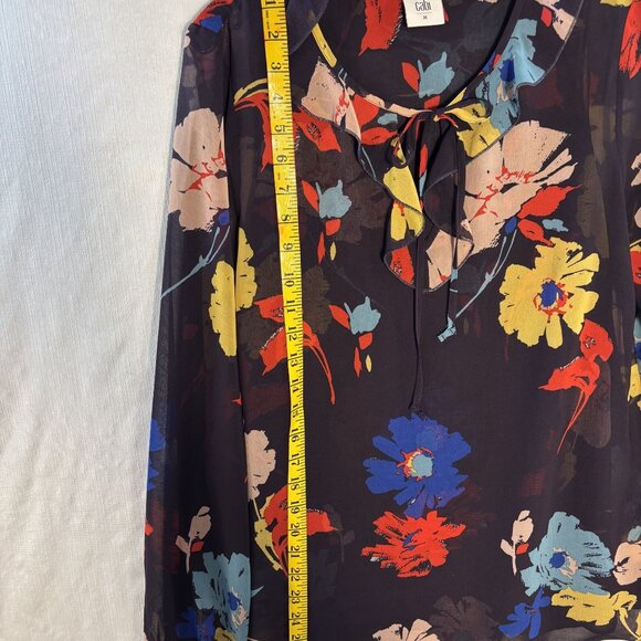 Cabi Floral Long-Sleeve Sheer Blouse With Tie Neck & Elastic Cuffs Womens Size M - Picture 8 of 10